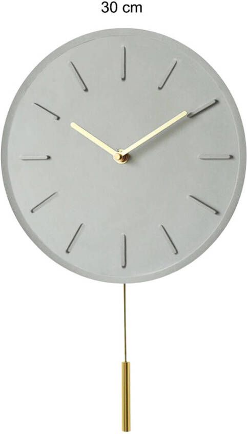 QUVIO Wandklok industrieel met slinger Beton Diameter 30 cm