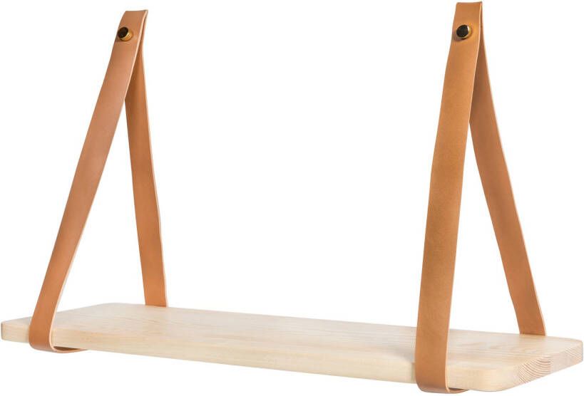 QUVIO Wandplank met leren riemen 16 x 50 cm