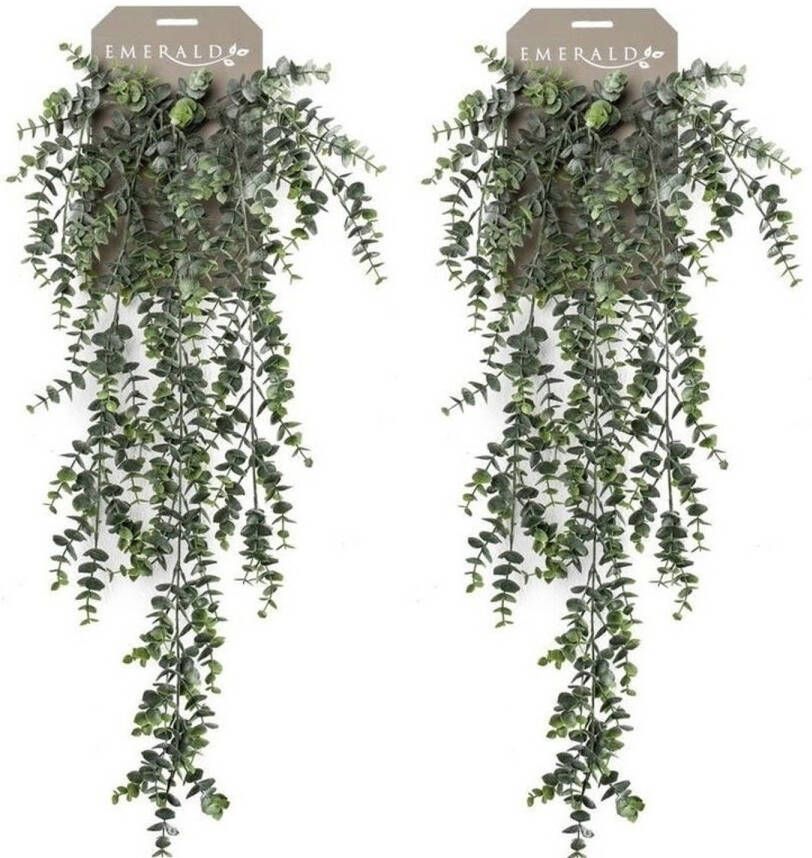 Shoppartners 2x Kantoor kunstplanten groene Eucalyptus hangplant tak 75 cm Kunstplanten