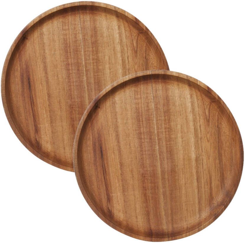 Cosy & Trendy 2x stuks kaarsenborden kaarsenplateaus bruin hout rond D22 cm Kaarsenplateaus