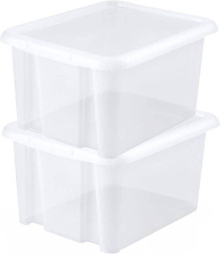 Eda 2x stuks kunststof opbergboxen opbergdozen wit transparant L44 x B36 x H25 cm stapelbaar Opbergbox