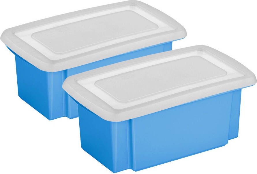 Sunware 2x stuks opslagbox kunststof 7 liter blauw 38 x 21 x 14 cm met afsluitbare deksel Opbergbox