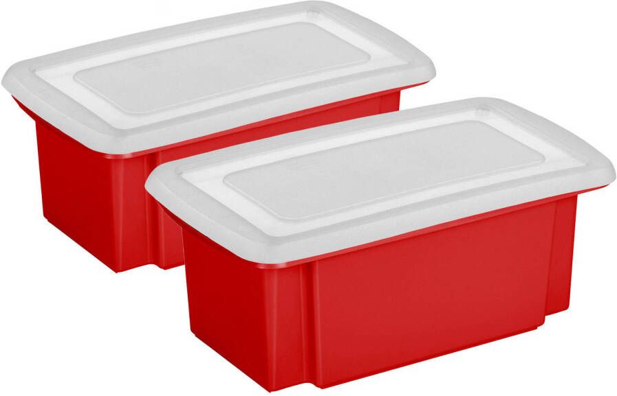Sunware 2x opslagboxen kunststof 7 liter rood 38 x 21 x 14 cm met deksel Opbergbox