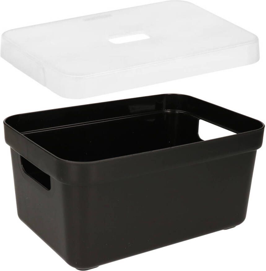 Sunware 2x stuks Opbergboxen opbergmanden zwart van 5 liter kunststof met transparante deksel Opbergbox