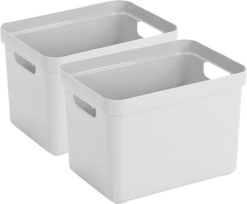 Sunware 2x stuks witte opbergboxen opbergmanden 18 liter kunststof Opbergbox