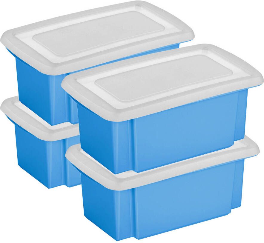 Sunware 4x stuks opslagbox kunststof 7 liter blauw 38 x 21 x 14 cm met afsluitbare deksel Opbergbox