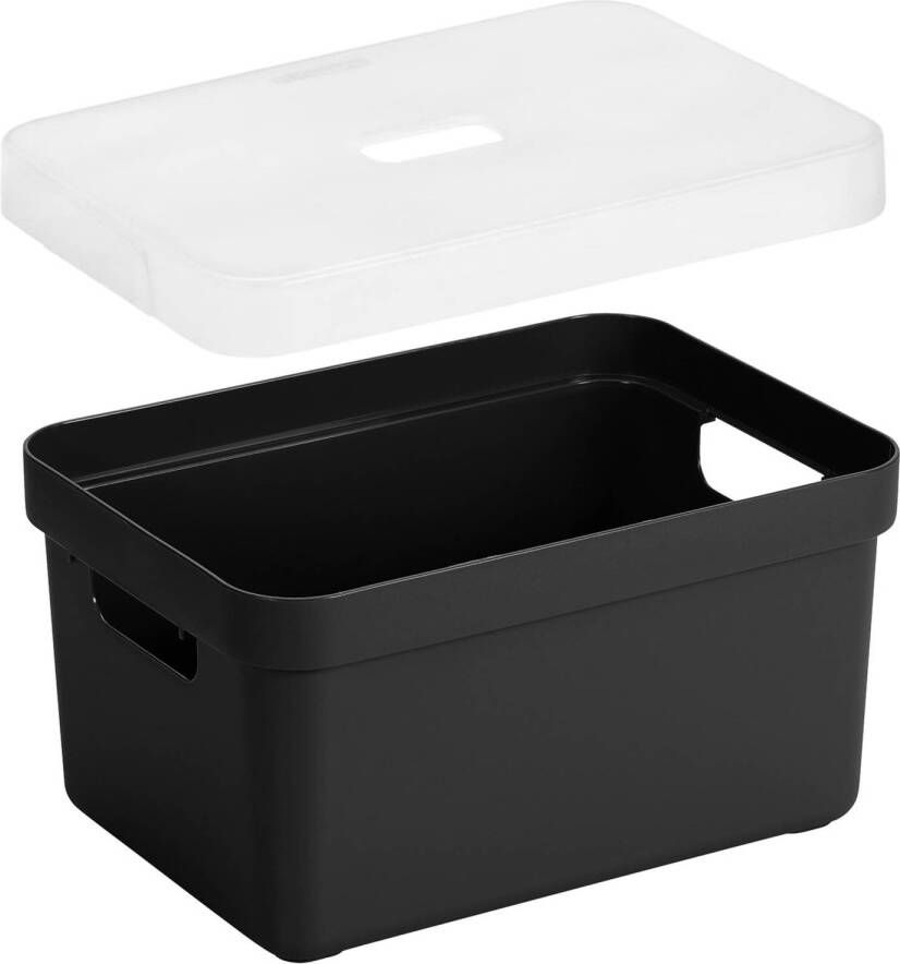 Sunware Opbergboxen opbergmanden zwart van 13 liter kunststof met transparante deksel Opbergbox