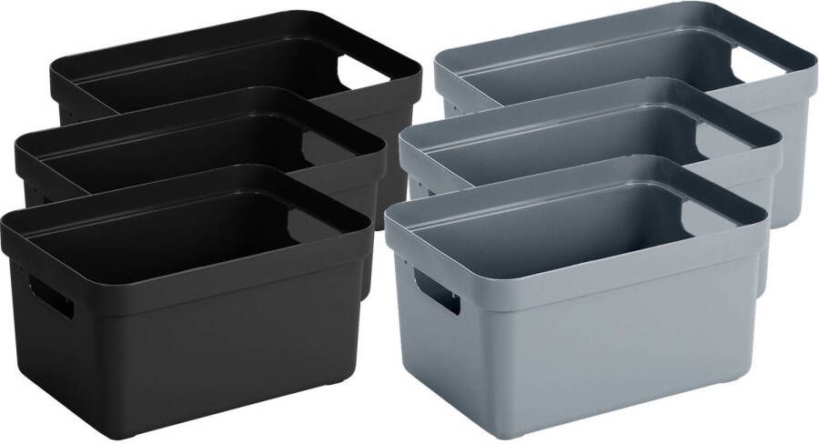 Sunware Set van 10x stuks opbergboxen opbergmanden 5 liter kunststof zwart en blauwgrijs Opbergbox