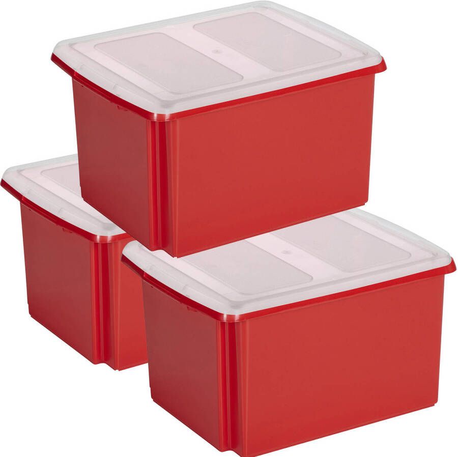Sunware set van 3x opslagboxen kunststof 32 liter rood 45 x 36 x 24 cm met deksel Opbergbox