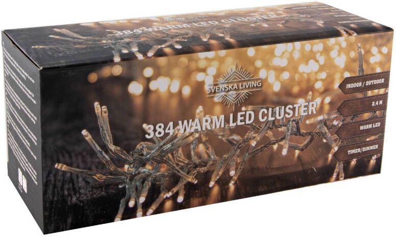 Svenska Living Clusterverlichting transparant snoer buiten 384 lampjes 240 cm inclusief timer en dimmer Kerstverlichting kerstboom