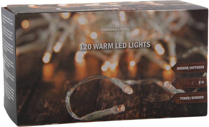 Svenska Living Kerstverlichting transparant snoer met 120 lampjes warm wit 900 cm inclusief timer en dimmer Kerstverlichting kerstboo