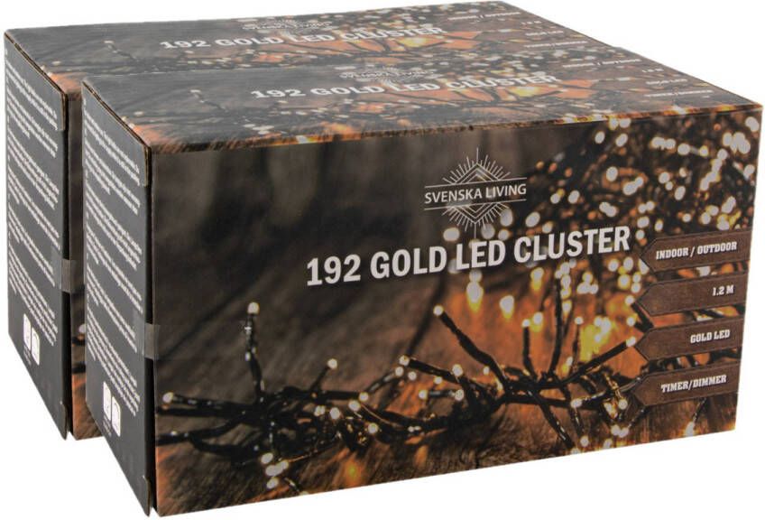 Svenska Living Set van 2x stuks clusterverlichting goud 192 lampjes 120 cm Kerstverlichting kerstboom