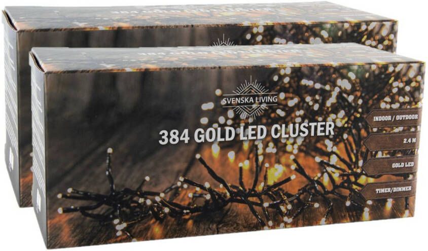 Svenska Living Set van 2x stuks clusterverlichting goud 384 lampjes 240 cm Kerstverlichting kerstboom
