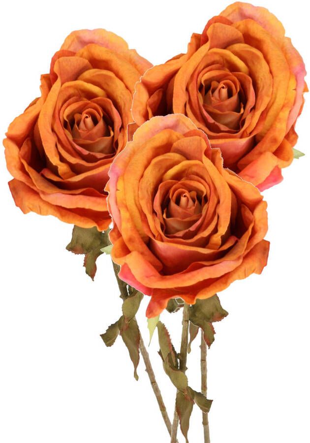 Top Art Kunstbloem roos Calista 3x oranje 66 cm plastic steel decoratie bloemen Kunstbloemen