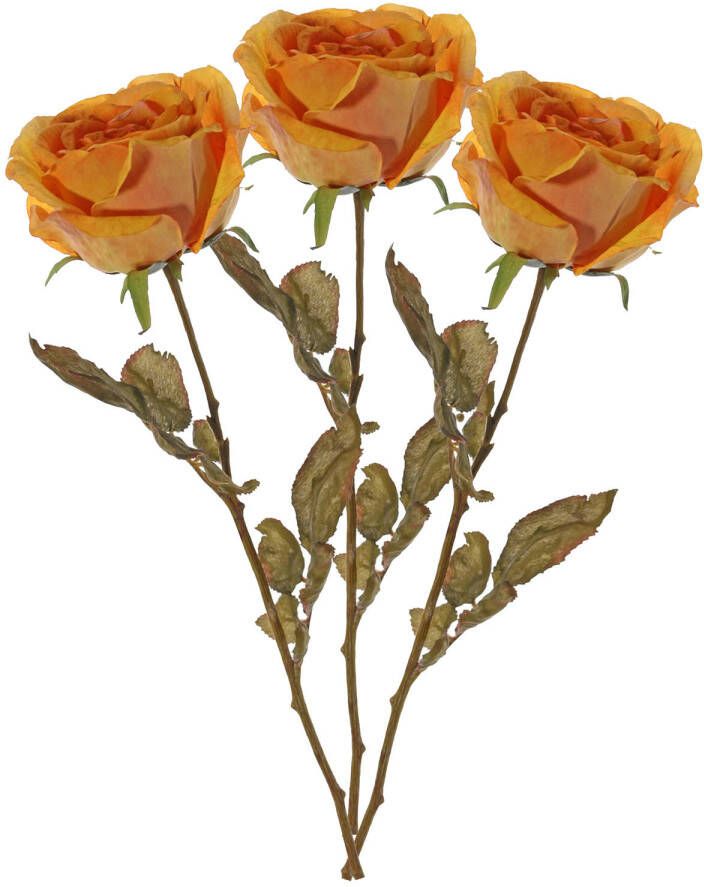 Top Art Kunstbloem roos Calista 3x perzik oranje 66 cm kunststof steel decoratie bloemen Kunstbloemen