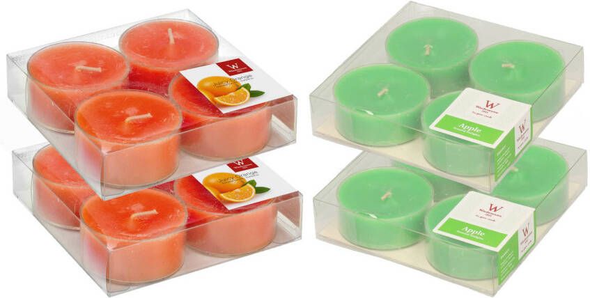 Trend Candles 16x Maxi geurtheelichtjes sinaasappel en appel 8 branduren geurkaarsen