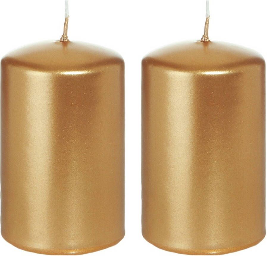 Trend Candles 2x Gouden cilinderkaarsen stompkaarsen 5 x 8 cm 18 branduren Stompkaarsen