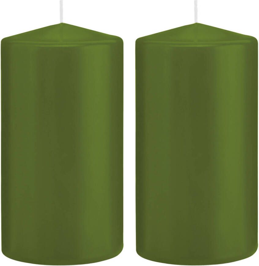 Trend Candles 2x Olijfgroene cilinderkaarsen stompkaarsen 8 x 15 cm 69 branduren Stompkaarsen