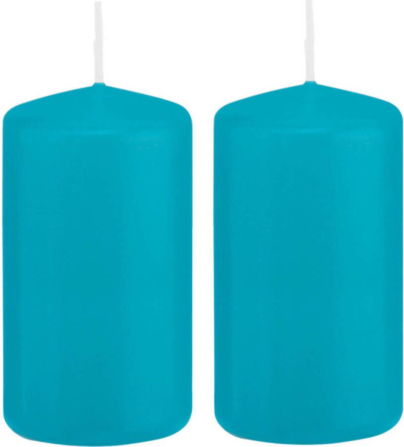 Trend Candles 2x Turquoise blauwe cilinderkaarsen stompkaarsen 5 x 10 cm 23 branduren Stompkaarsen