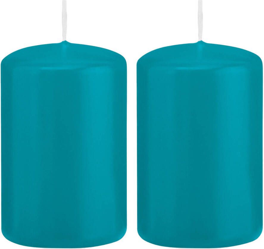 Trend Candles 2x Turquoise blauwe cilinderkaarsen stompkaarsen 5 x 8 cm 18 branduren Geurloze kaarsen turkoois blauw Woondecoraties Stompkaarsen