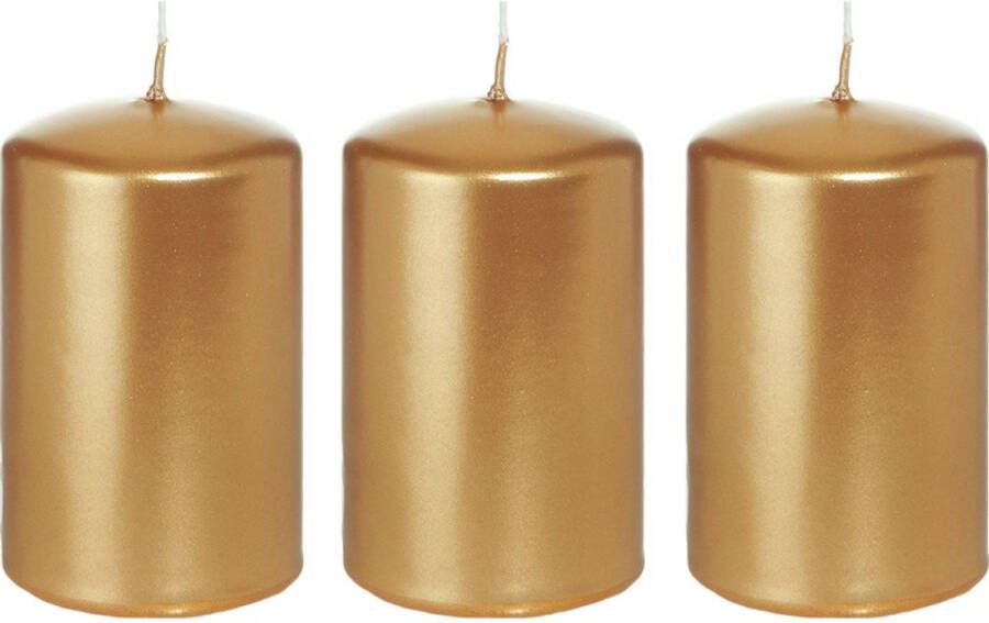 Trend Candles 3x Gouden cilinderkaarsen stompkaarsen 5 x 8 cm 18 branduren Stompkaarsen