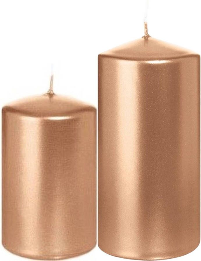 Trend Candles Stompkaarsen set van 2x stuks rose goud 8 en 12 cm Stompkaarsen