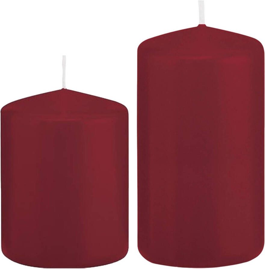 Trend Candles Stompkaarsen set van 6x stuks bordeaux rood 8 en 12 cm Stompkaarsen