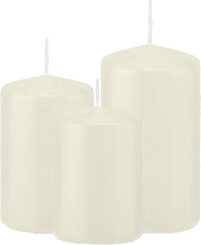 Trend Candles Stompkaarsen set van 6x stuks ivoor wit 8-10-12 cm Stompkaarsen