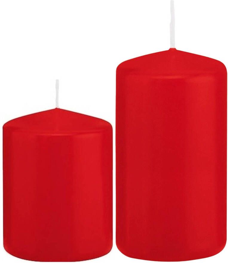 Trend Candles Stompkaarsen set van 6x stuks rood 8 en 12 cm Stompkaarsen