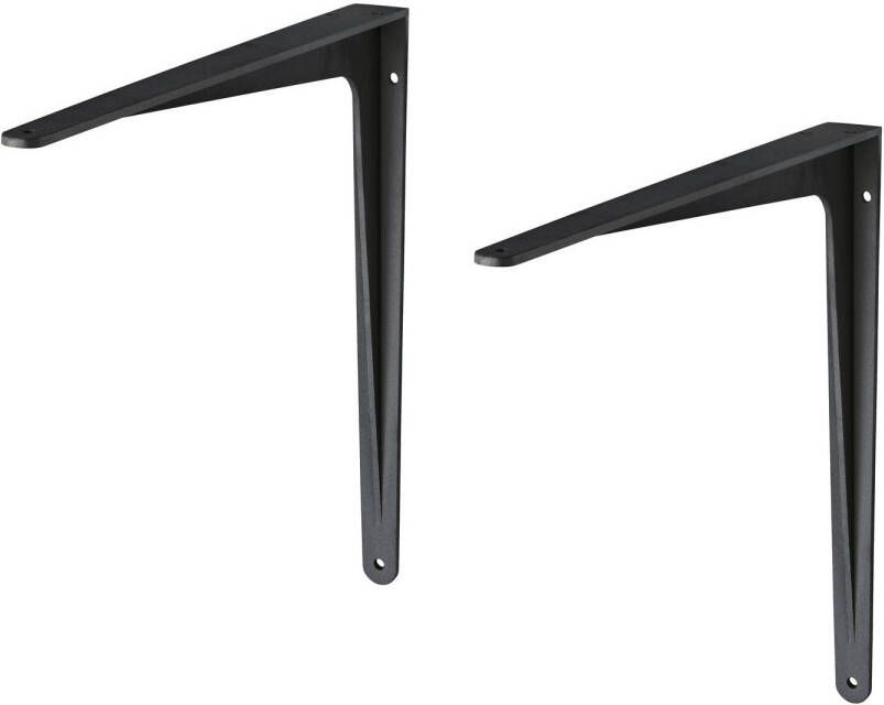 Merkloos 2x stuks plankdragers plankstuenen zwart gemoffeld aluminium 24 x 19 cm Plankdragers