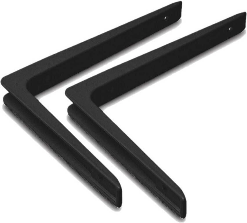 Merkloos Set van 2x stuks planksteunen plankdragers zwart gelakt aluminium 15 x 10 cm Plankdragers