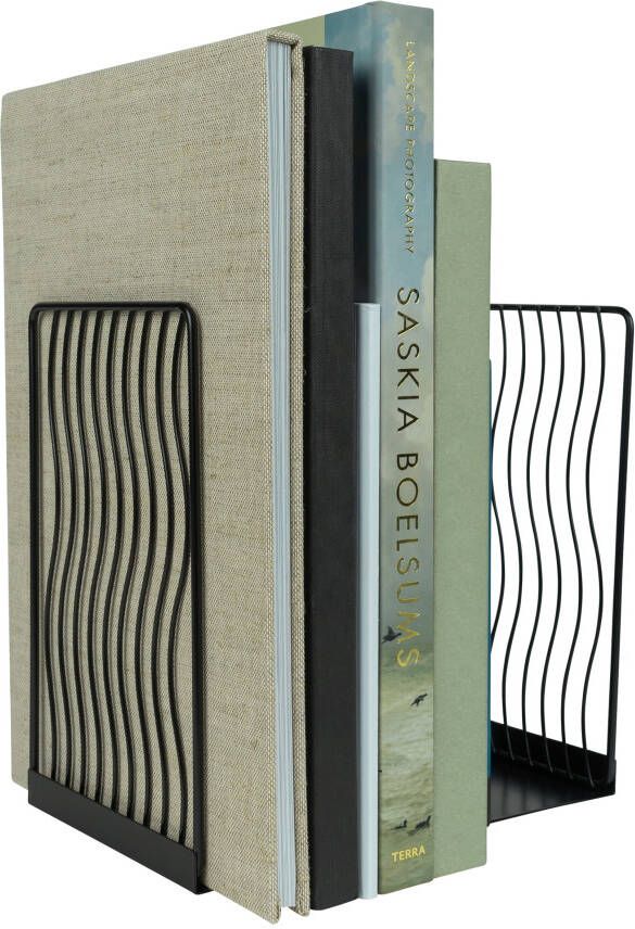 QUVIO Boekensteun golvend design Set van 2 Staal Zwart