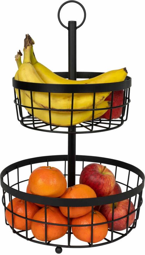 QUVIO Fruitmand 2 laags Metaal Zwart