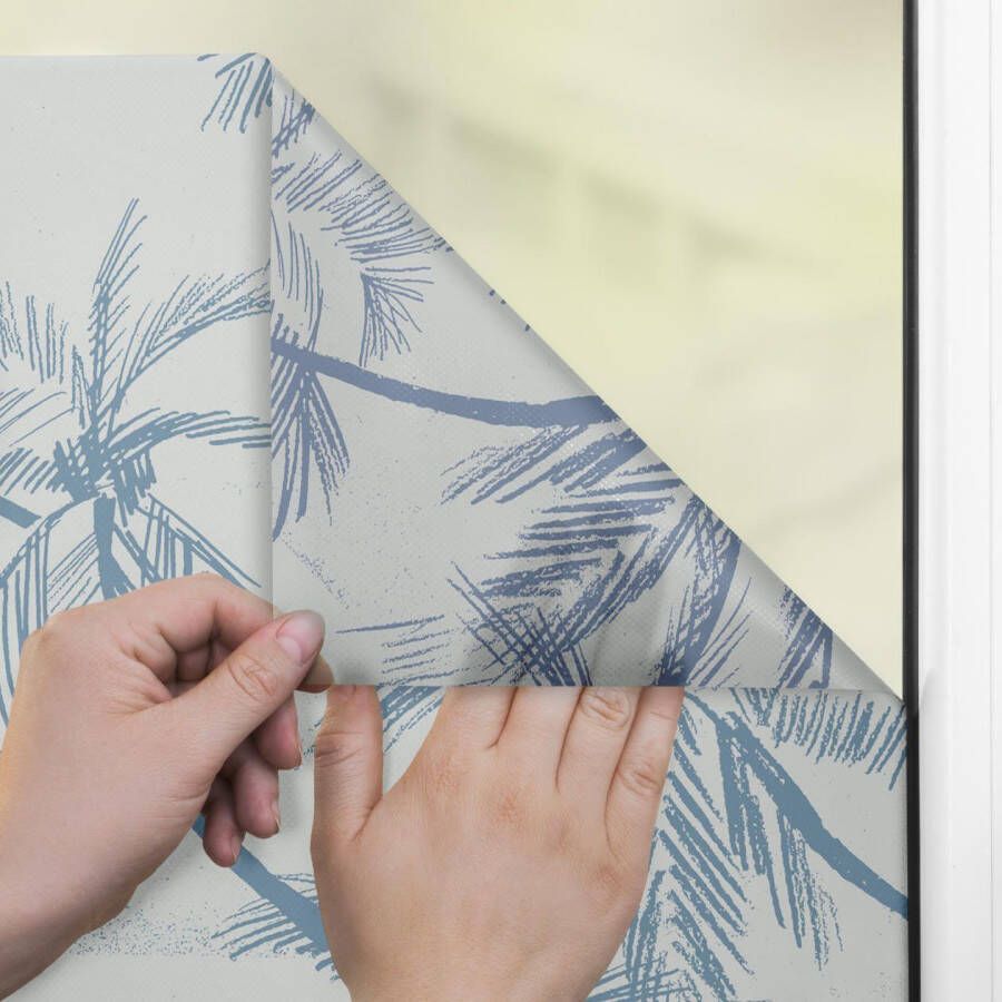 LICHTBLICK Raamfolie zelfklevend bescherming tegen inkijk Blueprint Palms blauw (1 stuk)